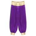 thumbnail image 4 of Haitryli Mens Arab Prince Costume Halloween Harem Pants Loose Bloomers Trousers Belly Dance Pants Purple L, 4 of 7