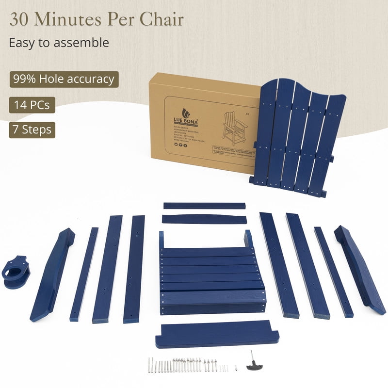 Dycanpo 25.6'' Tall Adirondack Chair with Cup Holder,Outdoor Bar Stools set of 4,HDPS-Navy Blue