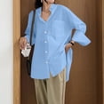 thumbnail image 6 of JGGSPWM Womens Button Down Plus Size Solid Top and Blouse with Pocket Split High Low Hem Tunic Pullover Lapel V Neck Cuff Long Sleeve Shirts Light Blue XXXL, 6 of 8