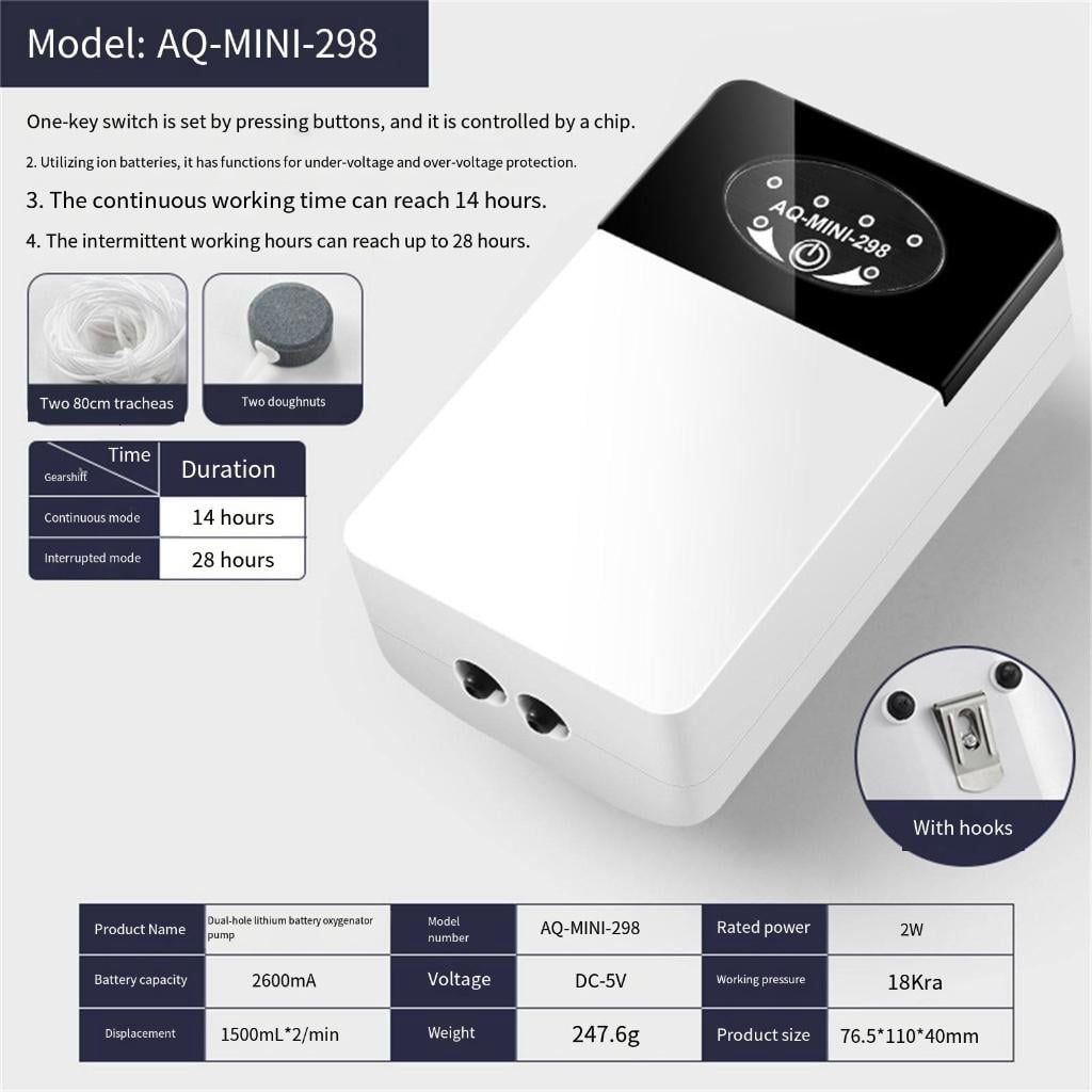Rechargeable Aquariums Aerator With 14H Endurances Quiet Operations Portable Design Air Pumps For Travel Fishing Use