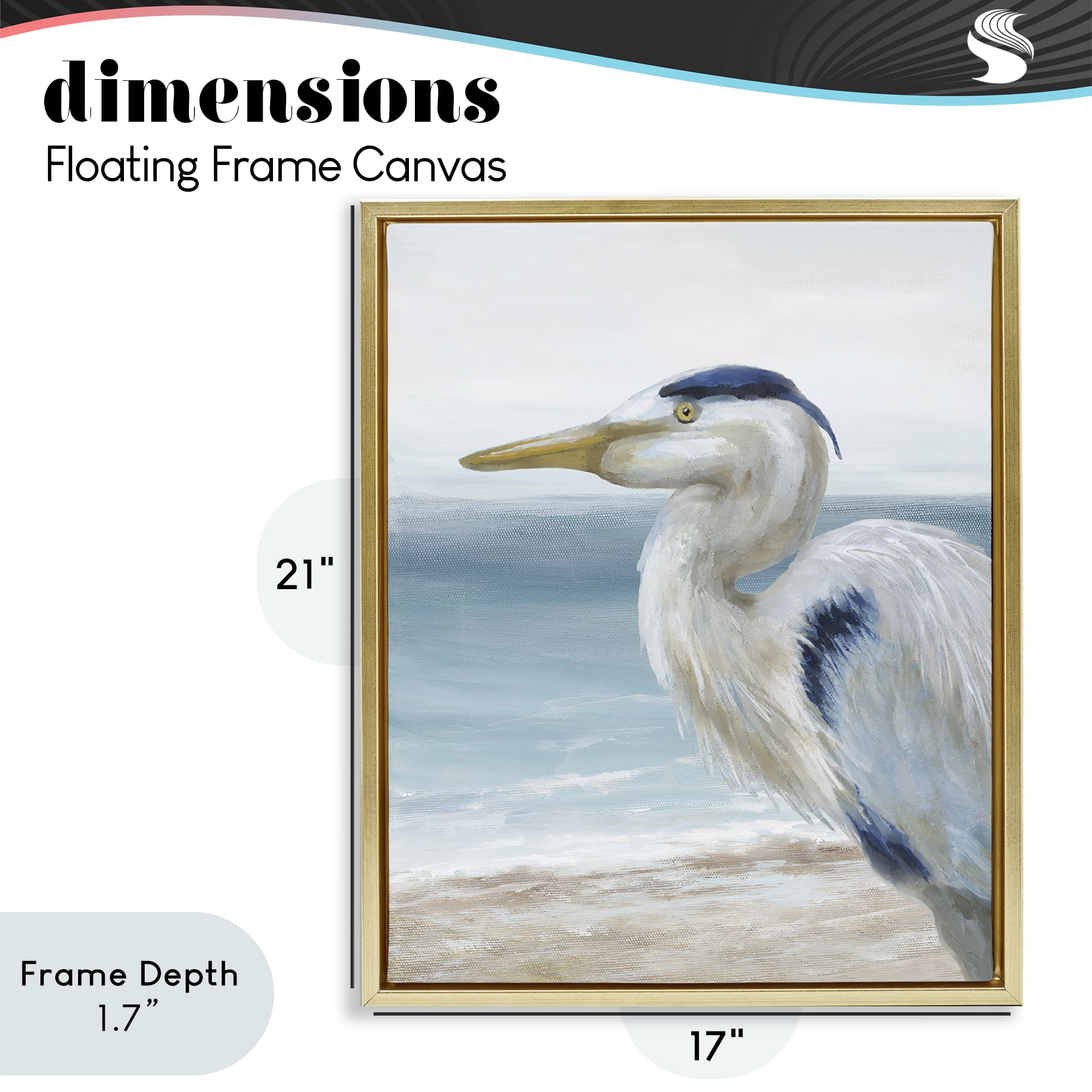 Stupell Industries Left Gazing Heron Gold Framed Floater Canvas Wall Art, design by Nan