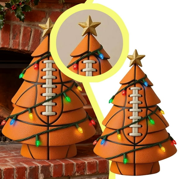 5.9 Inch Sports Theme Christmas Tree, LED Football Basketball Baseball Tree, Colorful Christmas Tree Decor, Personalized Christmas Gift for Sports Fans and Enthusiasts