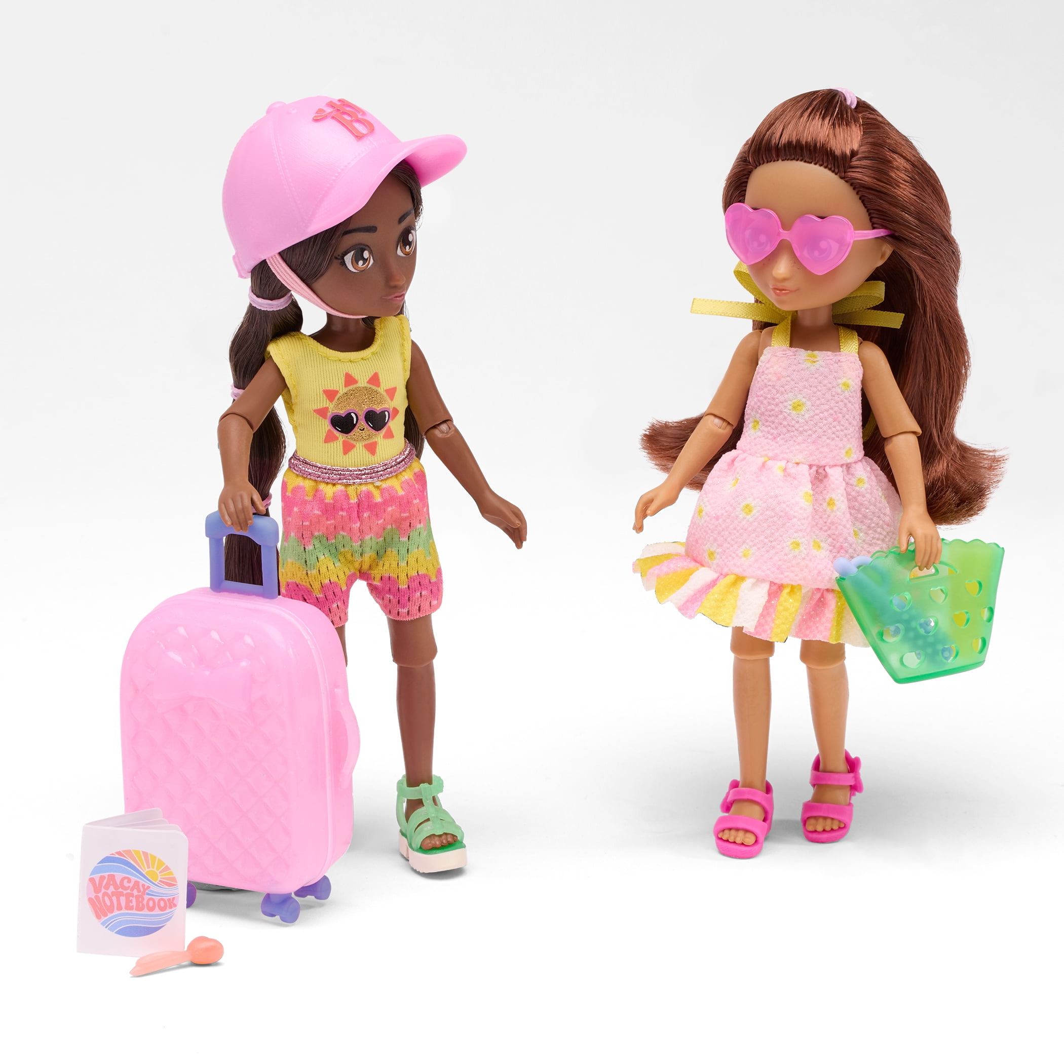 Hey Bestie Jasmine & Makayla 21 Piece Set of 2 (5.5-inch) Travel Dolls with Accessories, Kids Ages 3 & Up