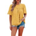 thumbnail image 1 of Txlixc, camisetas de gasa de verano para mujer, camisetas de manga corta acampanadas informales holgadas de encaje de Color sólido, ropa de calle para el día a día Txlixc Estilo de ocio, 1 of 7