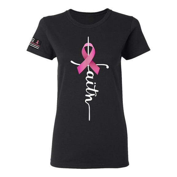 Wild Bobby Faith Breast Cancer Ribbon US Flag Breast Cancer Awareness Women Graphic Tee, Black, Small