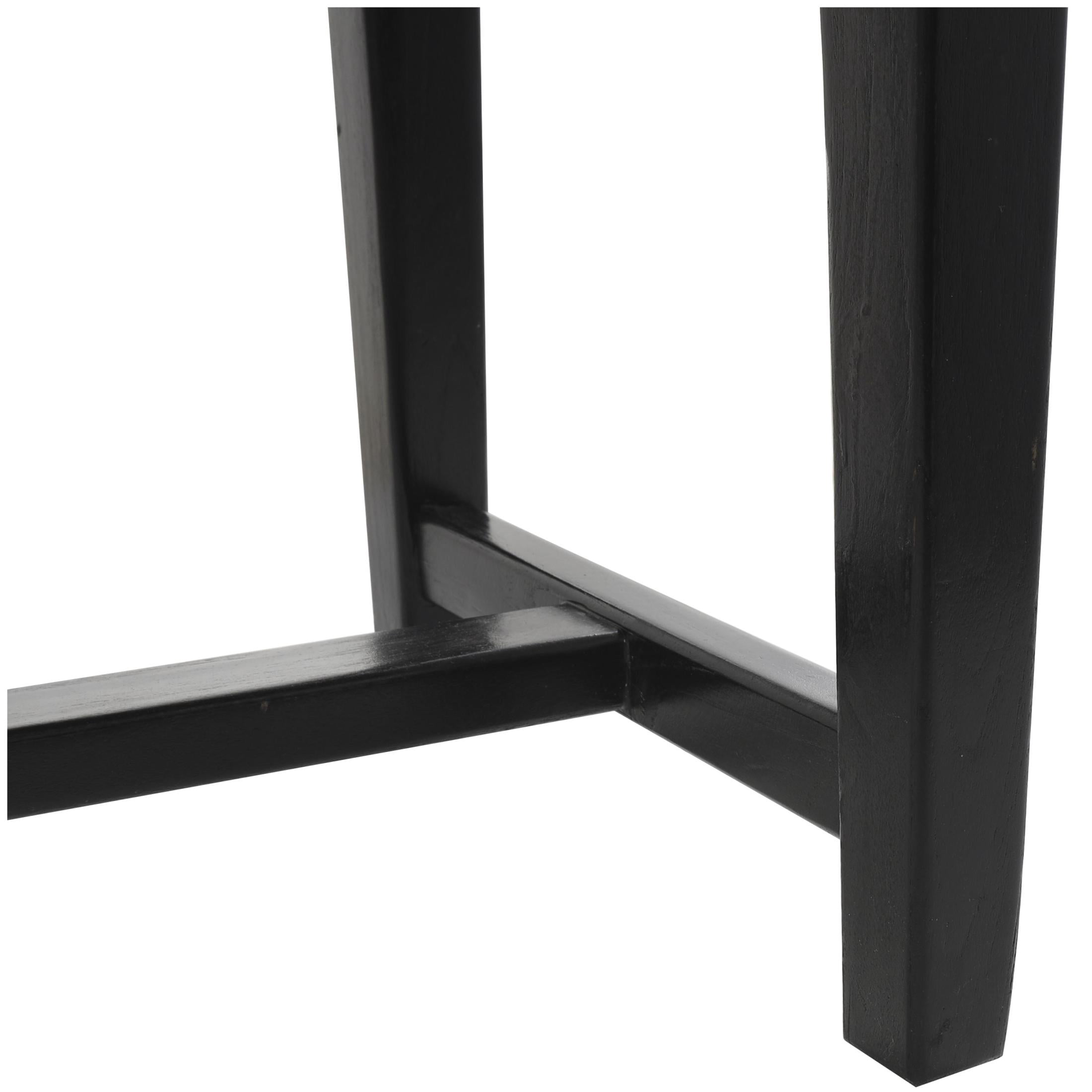 DecMode Leather Handmade Woven Bench with Teak Wood Frame, Black