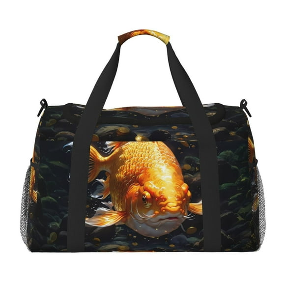 Fotbe Golden Koi And Treasure Bolsa de Viaje con Estampado, Bolsa de Fin de Semana para Mujer con Compartimento para Zapatos, Bolsa de Gimnasio con Bolsillo Húmedo