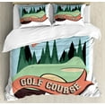 thumbnail image 1 of Golf Course Scene Duvet Cover Set Queen Size, Cartoonish Graphic of Forest Hills and Flag Lettering on Ribbon, Decorative 3 Piece Bedding Set with 2 Pillow Shams, Multicolor, by Ambesonne, 1 of 3