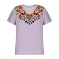 thumbnail image 5 of Charella Women's Summer Tops Vintage Floral Embroidery V Neck Short Sleeve Shirts Casual Basic Tee Loose Fit Clothes (S, Pink), 5 of 5