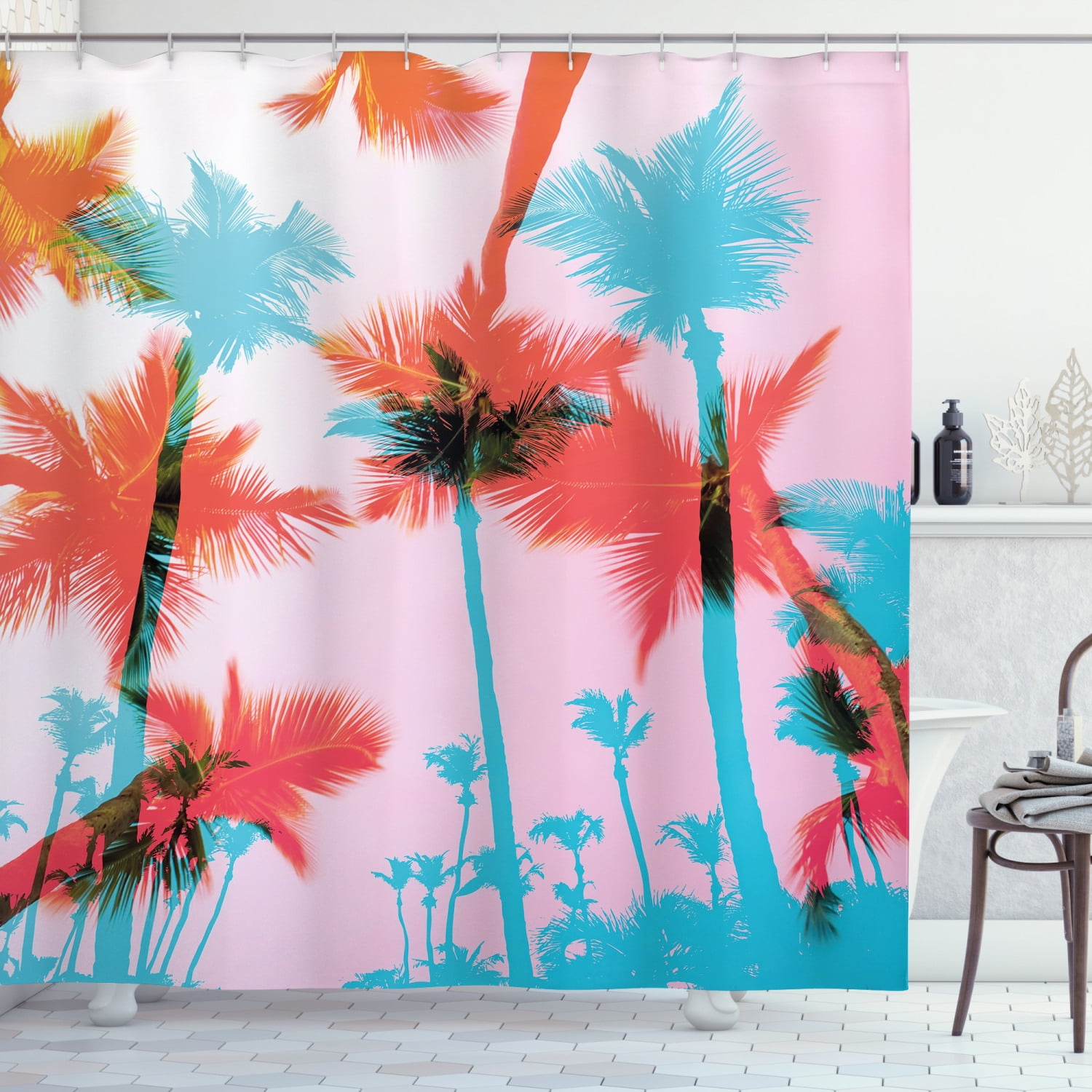 Tropical Shower Curtain, Coconut Palm Tree Silhouettes Exotic Island