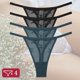 thumbnail image 3 of Tanga de encaje Sexy para mujer, bragas de cintura baja, tangas transparentes, ropa interior con parte trasera en T, lencería íntima sólida, 4 unids/set, 3 of 5