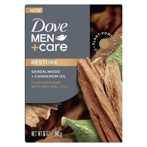Dove Men Care 4-in-1 Plant-Based Cleansing Hair, Body, Face & Shaving Bar Soap, Sandalwood   Cardamom Oil, 5 oz