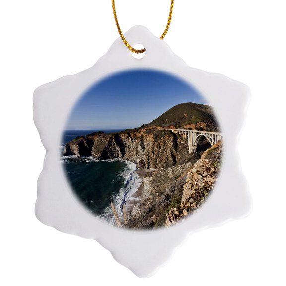 3drose, California, Big Sur, Coastline, Bixby Bridge - Us05 Wbi1195 - Walter Bibikow, 3 inch Snowflake Porcelain Ornament