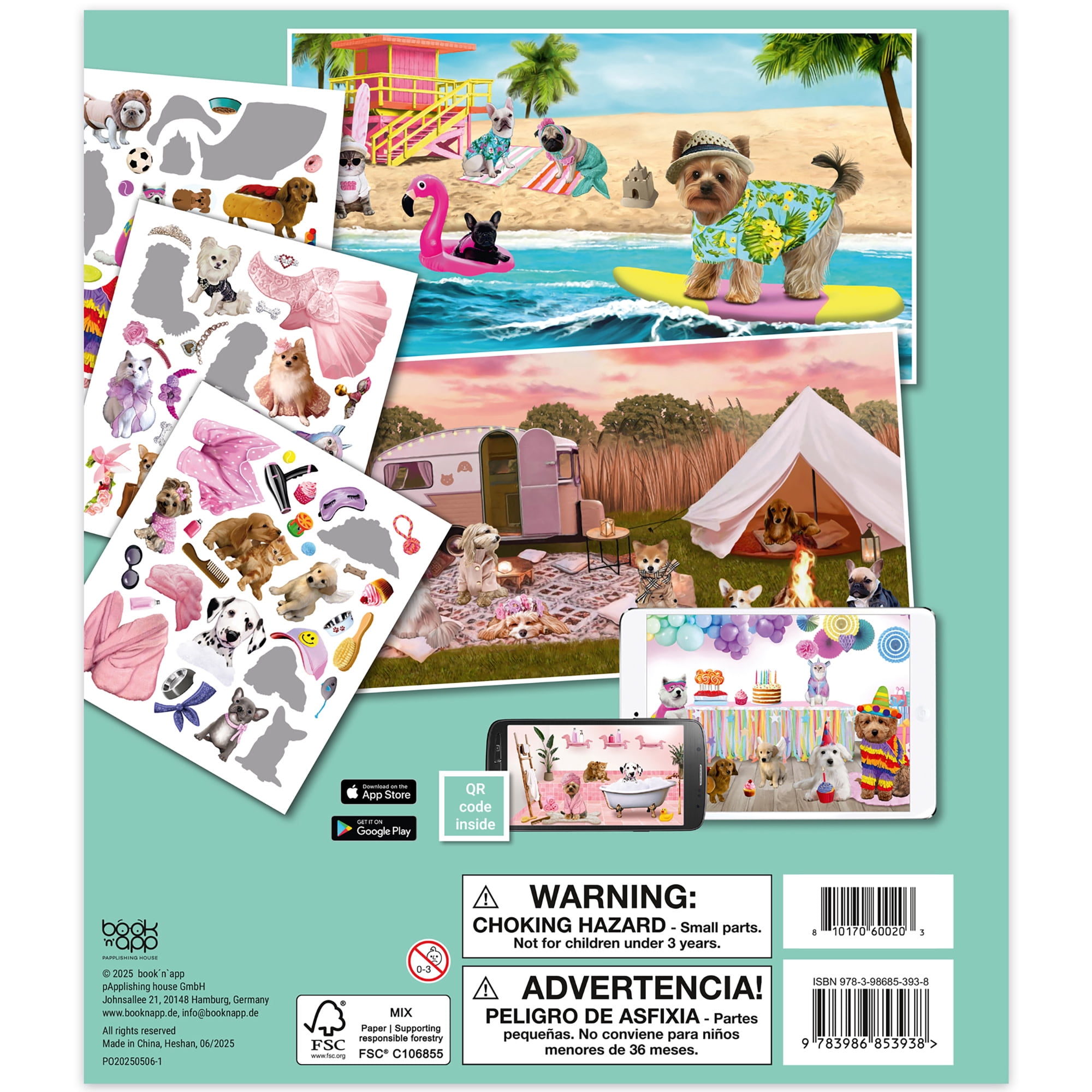 book 'n' app: Panorama Sticker Book - Cute Animals - Mix-Match Stickers On Double-Page Spreads, Dress-Up Animals, Playful Illustrated Scenes, Kids 4+
