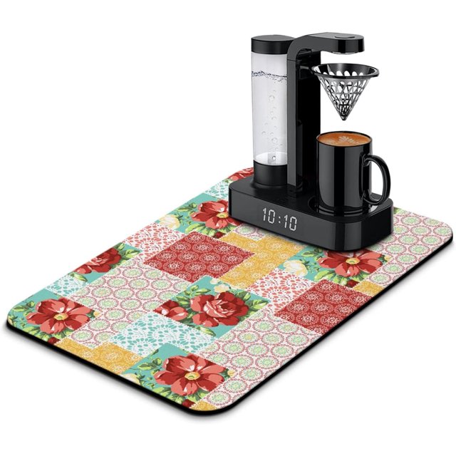 Coffee Bar Mat Accessories for Countertop Absorbent Hide Stain Rubber Backed Dish Drying Mats for Kitchen Counter Draining Pad Decor Gift Fit Under Coffee Maker Coffee Pot Espresso Machine (24x16in)