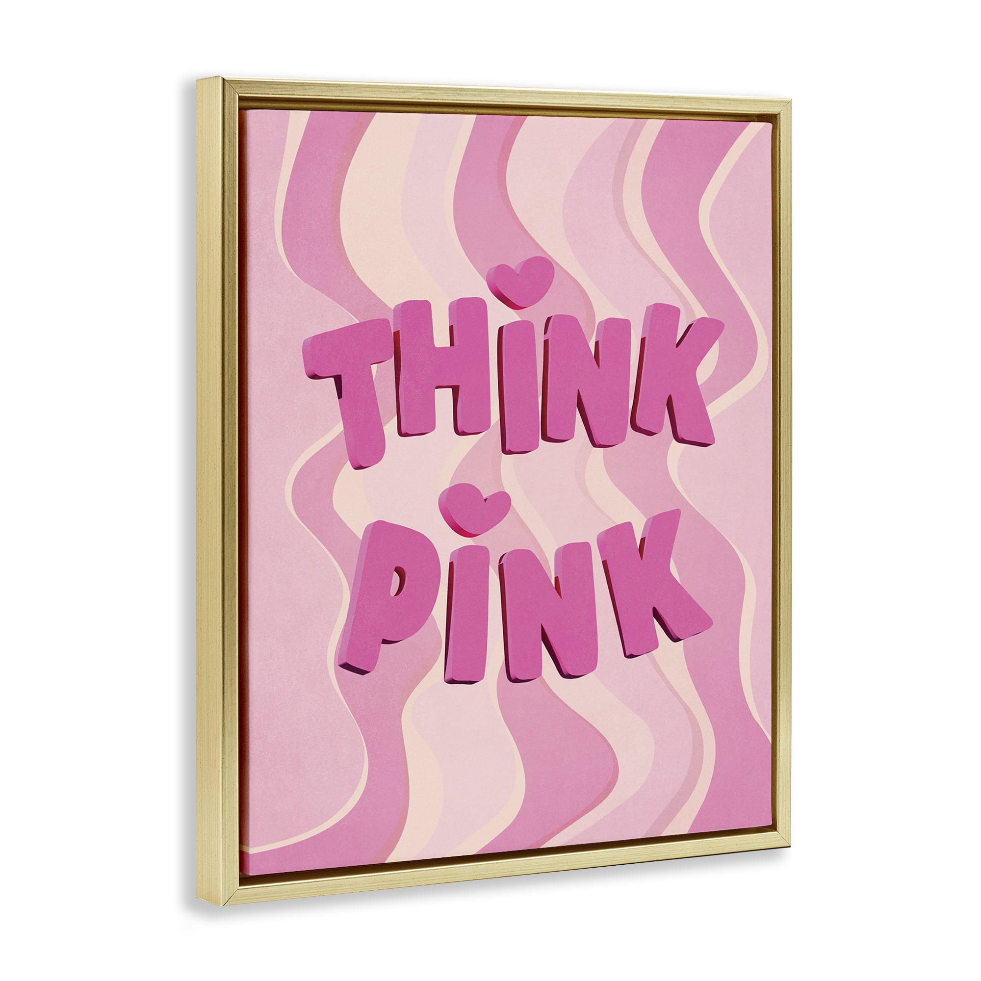 Stupell Industries Think Pink Wavy Pattern Text & Numbers Painting Gold Floater Framed Canvas Art Print Wall Art, 17 x 21
