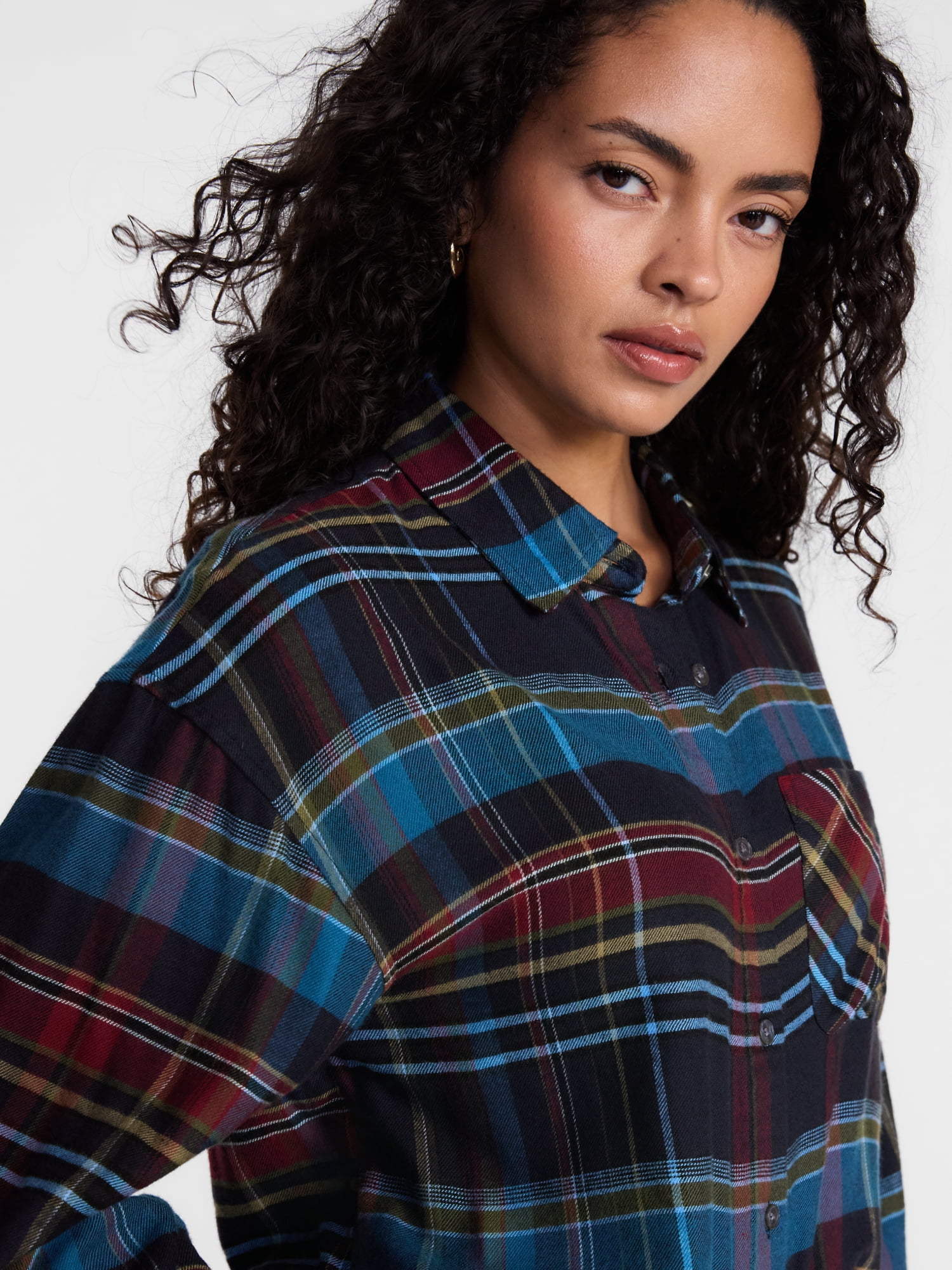 Scenario Women's Flannel Shirt with Long Sleeves, Sizes XS-XXXL