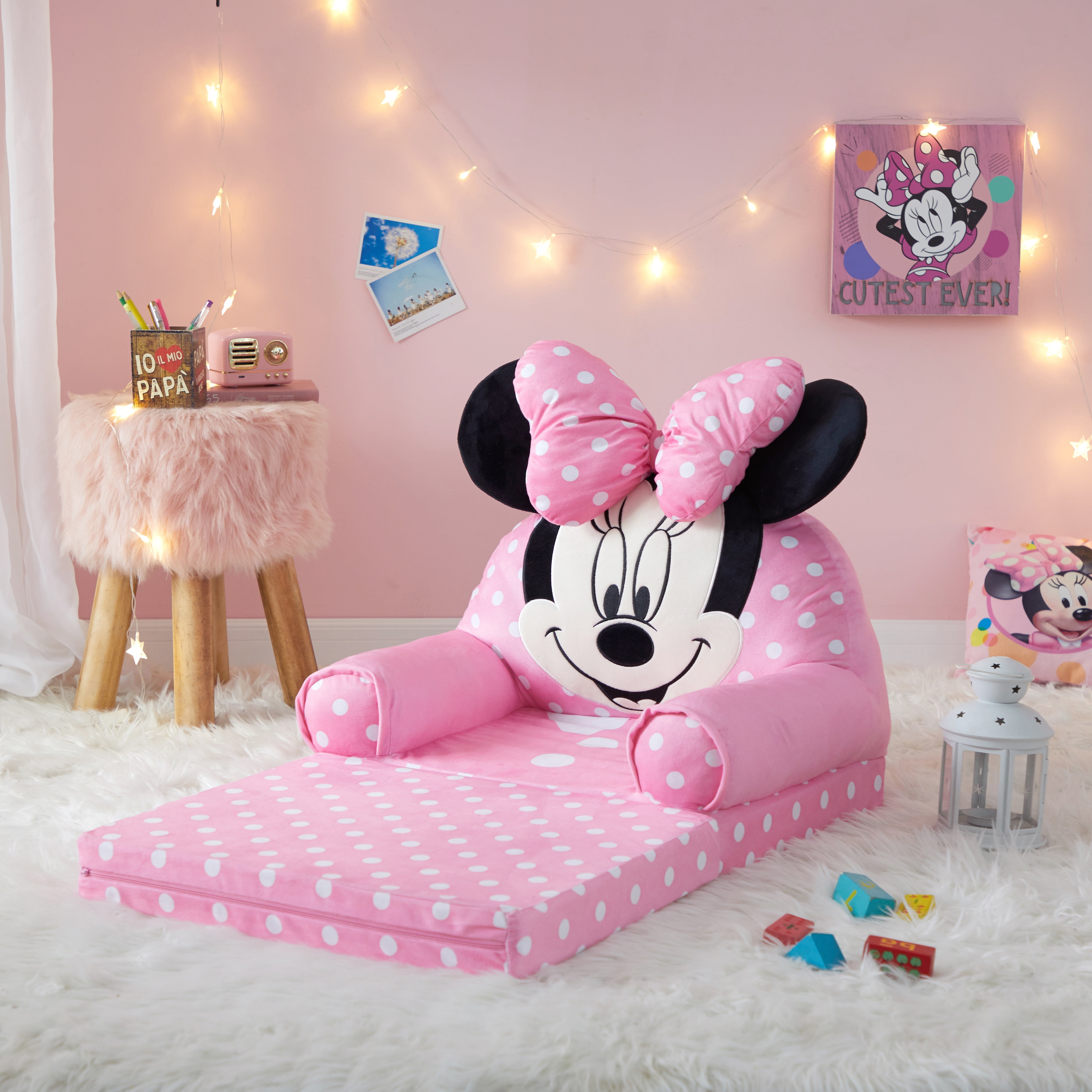 Disney Minnie Mouse Pink Polyester 2 In 1 Flip Out Chair