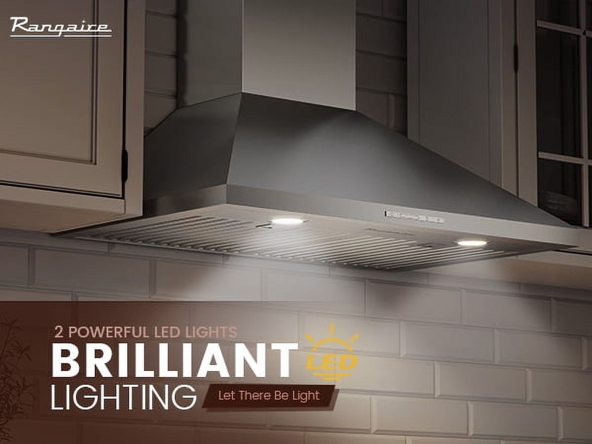 Rangaire RHWMP30S 30" Wall Mounted Hood - Stainless Steel, 3 Speed Fan, LED Lights, Push Button Control
