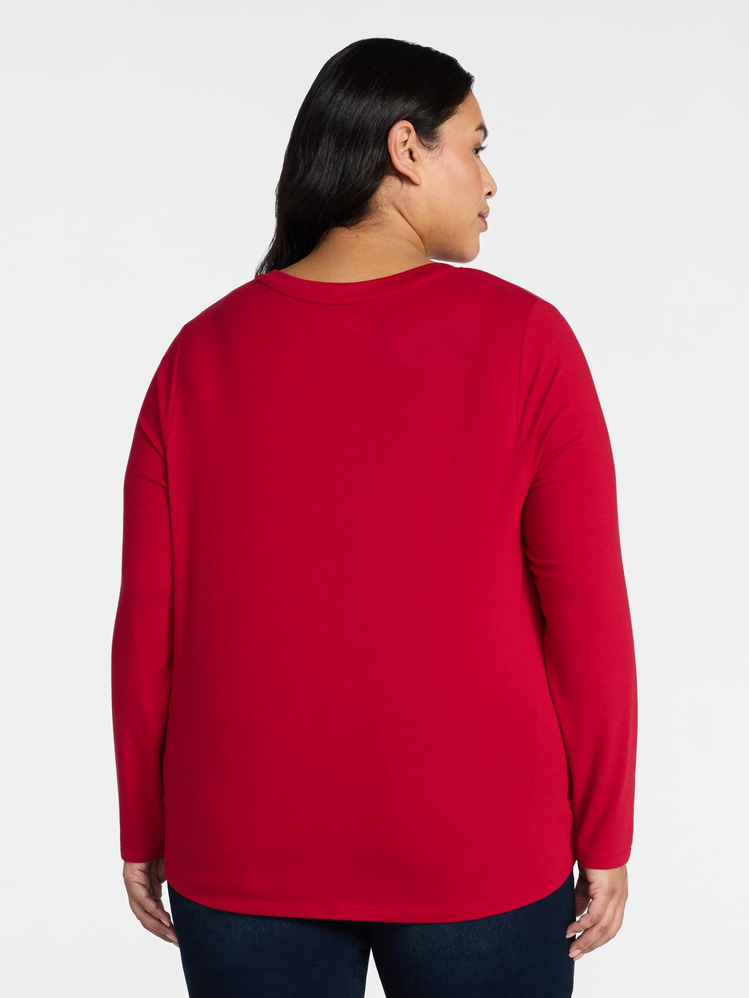 Terra & Sky Women's Plus Size Long Sleeve V-Neck Tee, Sizes 0X-5X