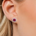 thumbnail image 3 of Gem Stone King 925 Sterling Silver Round Red Created Ruby and White Moissanite Women Stud Earrings with Removable Jackets (2.42 Cttw, Center Round 5MM), 3 of 6