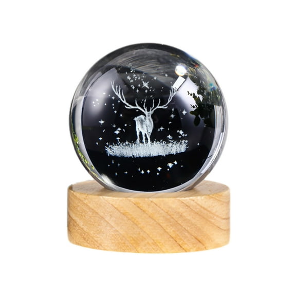 WEGFTDUOP Christmas Tree Crystal Lights And Reindeer Crystal Ball Stereo Engraved Night Light With Wooden Base Unique Christmas Decor Or Gift Christmas Holiday Products