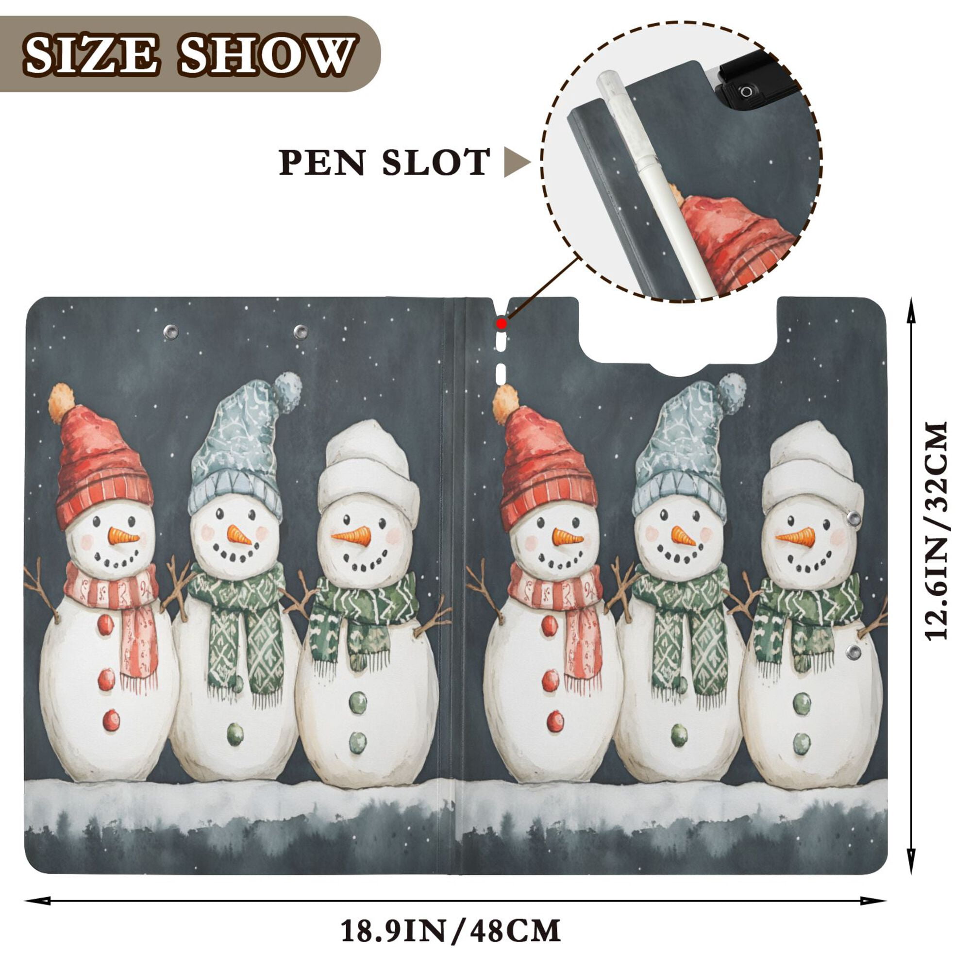 FORMRS A4 Clipboard Folder with Pen Holder Horizontal Foldable School Office Binder, Green Snowmen