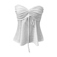 thumbnail image 5 of Bovemsi Women's Tanks & Camis Tie Front Ruched Tube Top Strapless Flared Peplum Bandeau Tops White Camisole, 5 of 6