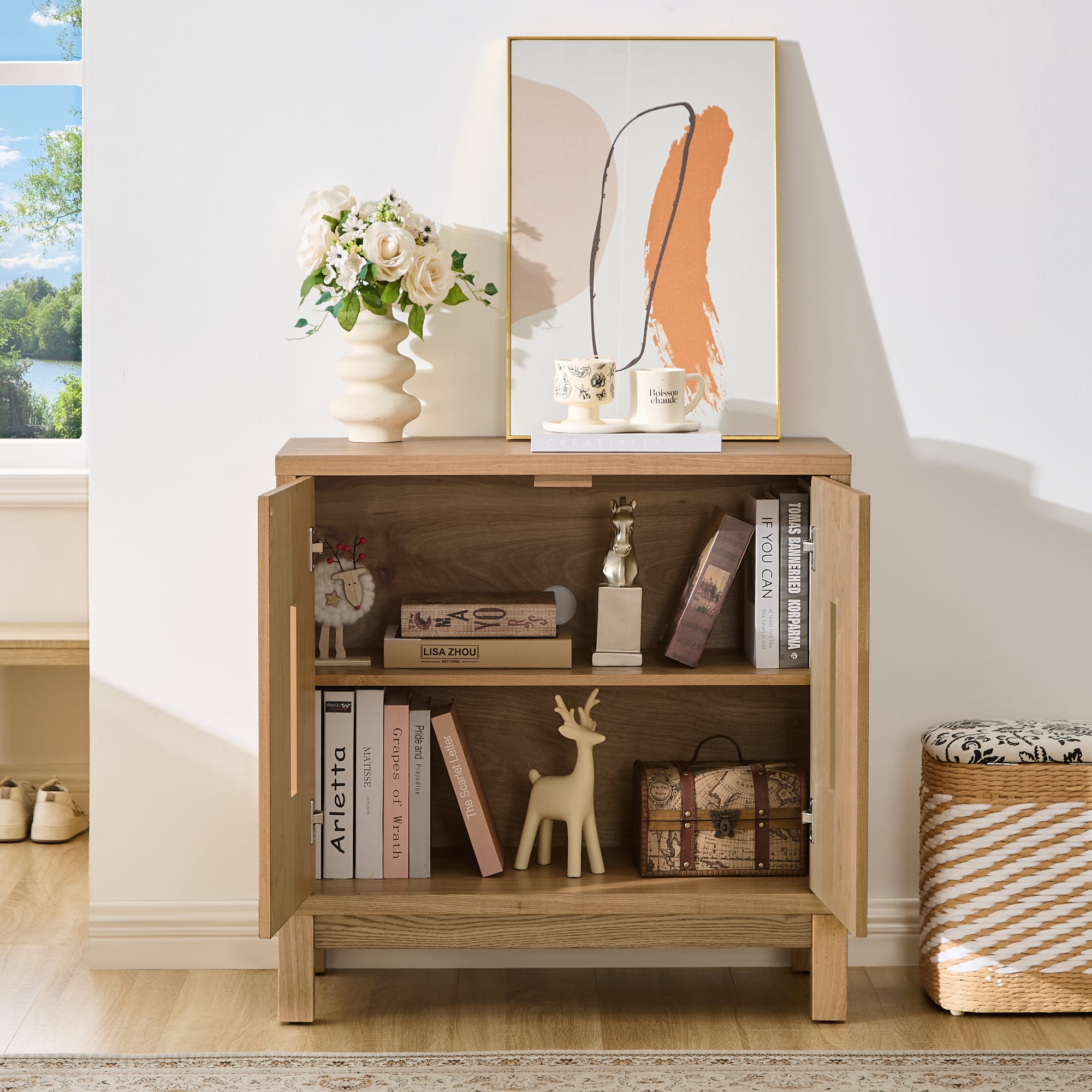 Leumius 31.5" Mid Century Modern Sideboard Buffet Cabinet with Storage,Storage Cabinet with 2 Doors & Adjustable Shelf for Kitchen Dining Living Room Entryway Hallway Natural