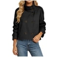 thumbnail image 2 of TGSLY Women's Fall High Collar Trench Coat Lightweight Double Breasted Short Jacket with Pockets Casual Solid Color Tab Cuff Long Sleeve Coat with Belt M, 2 of 8
