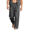 thumbnail image 2 of Gamivast Linen Pants for Men Straight Leg Mid Rise Drawstring Elastic Waist Breathable Lightweight Beach Pants with Pockets Resort Vacation Wear, 2 of 8