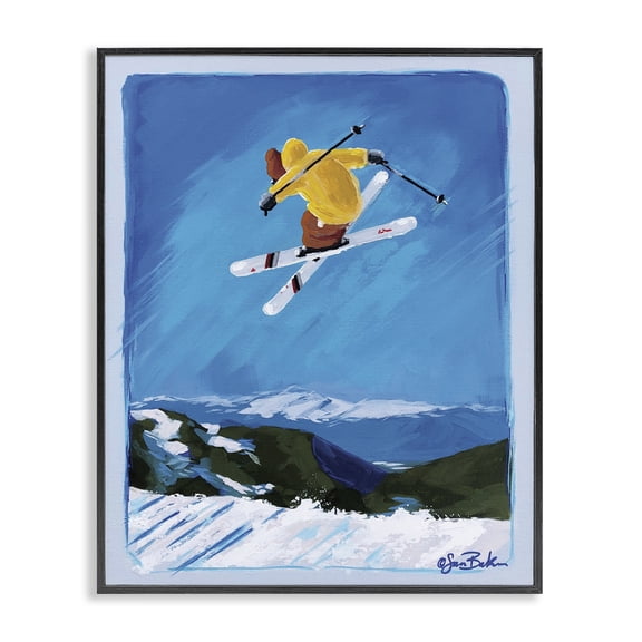 Stupell Industries Traditional Winter Ski Jump Sports Black Framed Giclee Art, 11 x 14, by Sara Baker