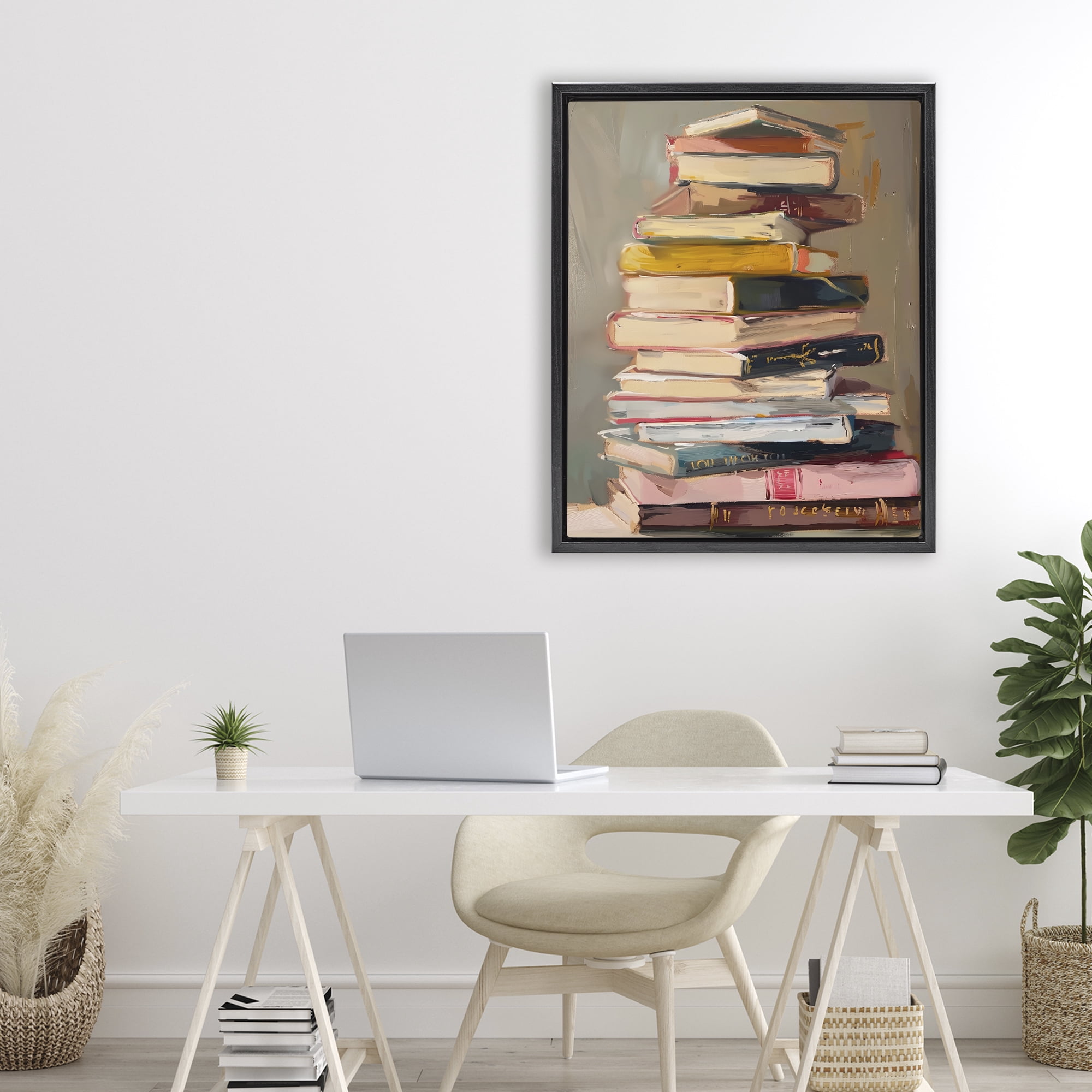 Stupell Industries Well Loved Bookstack Black Framed Floater Canvas Wall Art, design by LSR Design Studio