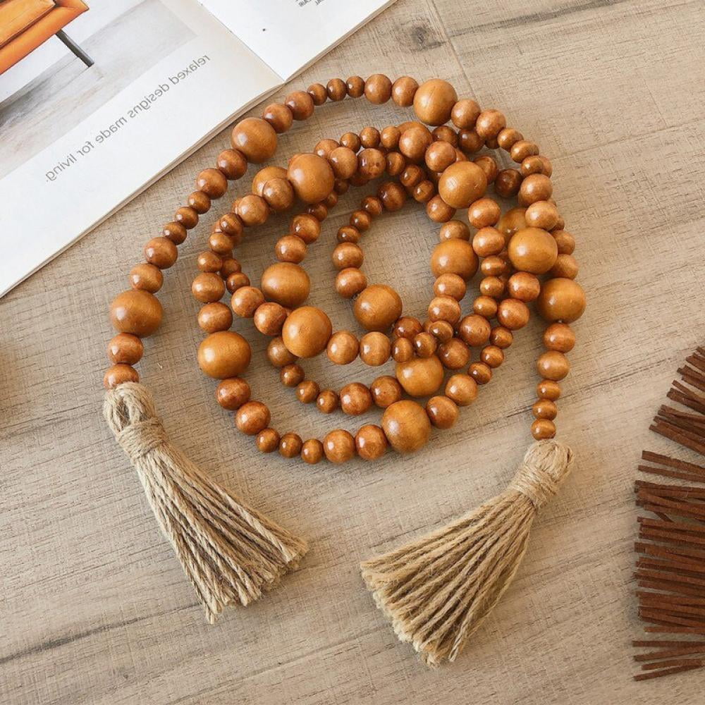 Vosarea Wood Bead Garland Rustic Farmhouse Beads with Tassel Home Wall  Hanging Prayer Beads Decor Beads Wooden