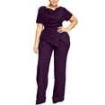 thumbnail image 2 of Cagogo Women Plus Size 2 Piece Set Casual Summer Cruise Outfits Loose Short Sleeve Crew Neck Tops Comfy Pants Matching Lounge Sets Tracksuits Travel Airport Clothes, Purple 5XL, 2 of 6