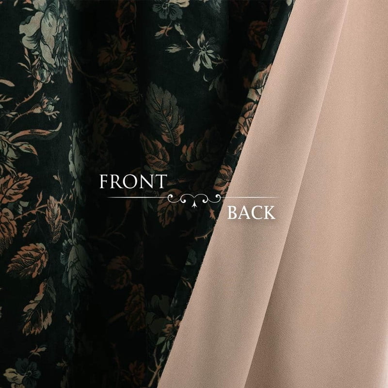 NICETOWN Black Velvet Curtains 102 inches Long, Printed Floral Vintage Thermal Insulated Room Darkening Back Tab Drapes for Bedroom Living Room, 2 Panels