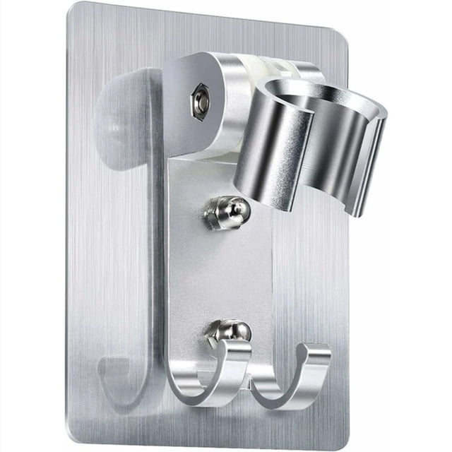 Soporte para cabezal de ducha con adhesivo fuerte, soporte ajustable para montaje en pared, soporte para varilla de ducha con 2 ganchos para colgar, no necesita taladro