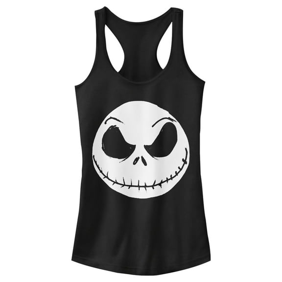 Junior's The Nightmare Before Christmas Halloween Jack Skellington Big Face Racerback Tank Top Black Medium