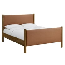 Platform Bed Frame, King, Walnut Tan, Faux Leather, Hotel Bedroom, Modern Contemporary, HB38202