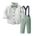 thumbnail image 2 of Karoyedx Baby Boy Christmas Outfit Toddler Boy Clothes Suit Gentleman Wedding Outfits Kids Formal Dress Shirt Bowtie Long Suspender Pants Overalls Green Size,5-6 Years, 2 of 9