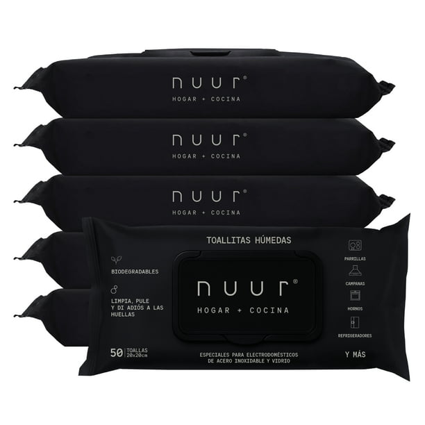 Nuur Toallitas Húmedas para Electrodomésticos de Acero Inoxidable y Vidrio, Elimina huellas, marcas de agua y grasa (Ideal para parrillas, Campanas, Hornos y Refrigeradores) | 6 paquetes/300 toallitas