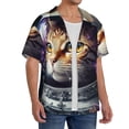 thumbnail image 2 of Rateoe Astronaut Cat Print Mens Front Pocket Hawaiian Shirts Casual Shirts Short Sleeve Button Down Beach Tropical Shirts-Medium, 2 of 5