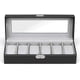 thumbnail image 5 of Caja de reloj de cuero con 6 ranuras, vitrina organizadora, almacenamiento de joyas de vidrio, color negro, 5 of 6