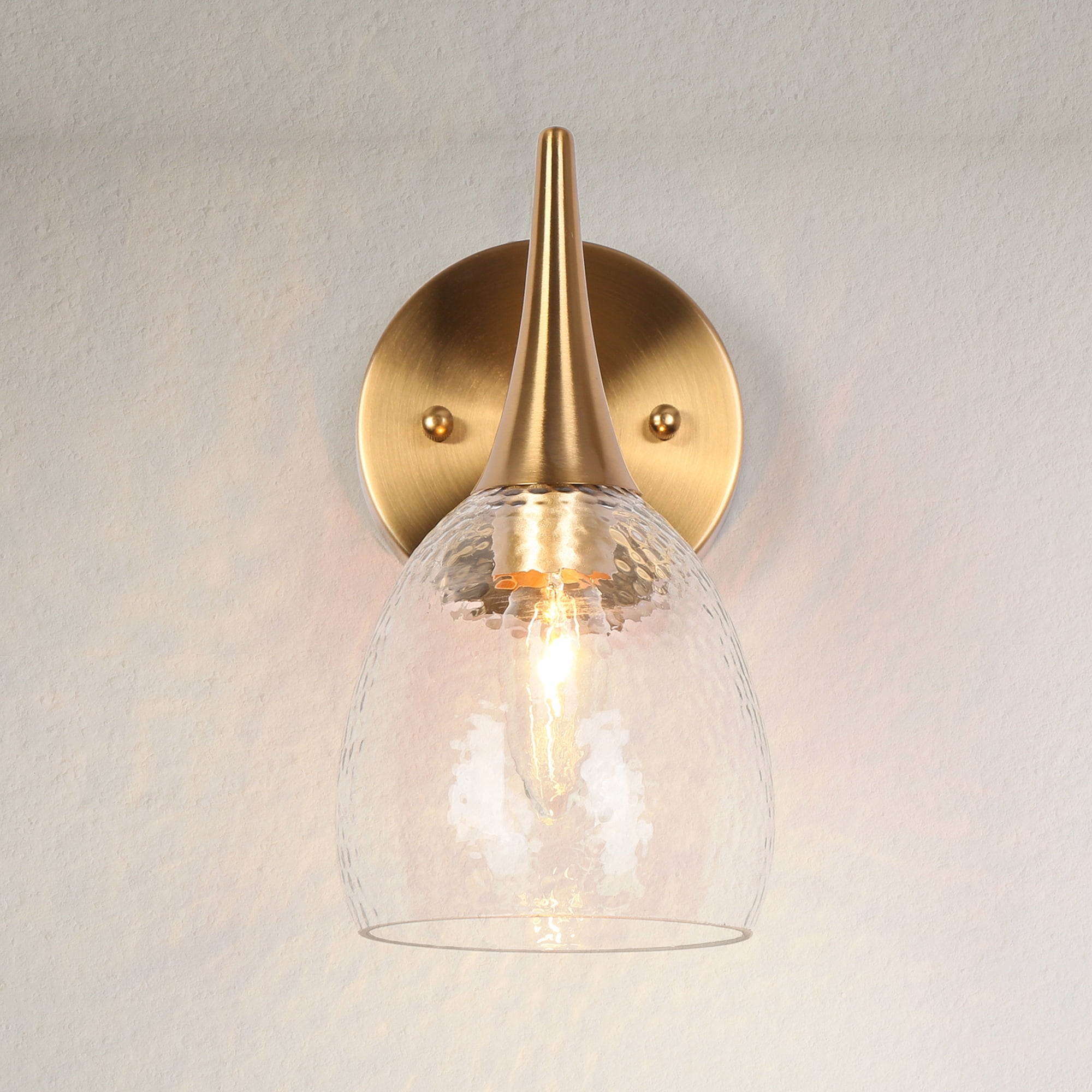 LNC Modern Gold Wall Sconce with Hammered Glass Shade, 1-Light Dimmable Vanity Fixture