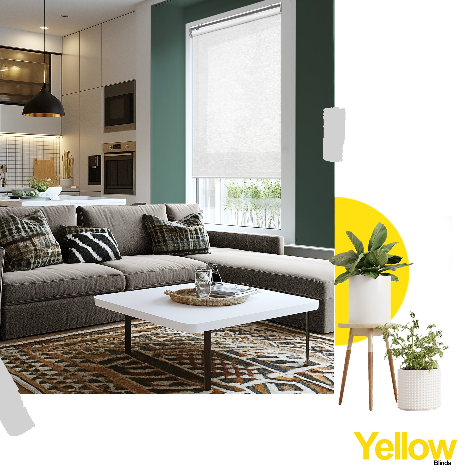 Yellow Blinds 51"W X 72"H Cotton White Cordless Light Filtering UV Protection Polyester Roller Shade for Window