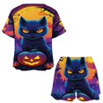 thumbnail image 3 of Halloween Scary Night Full Moon Pajama Set for Women 2 Piece Sleepwear Loungewear Short Sleeve, 3 of 7