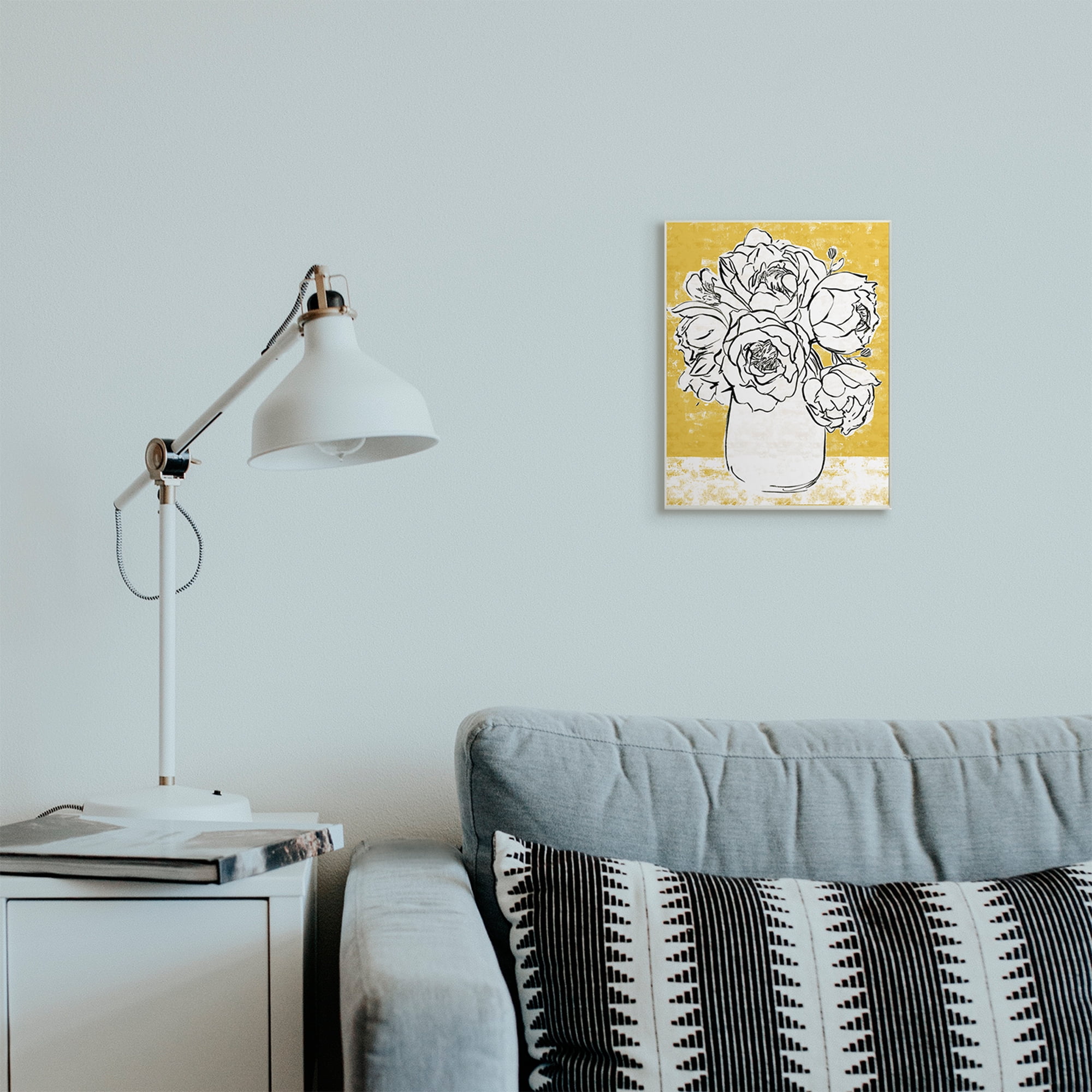Stupell Industries Peony Sketch Bouquet Contrasted Distressed Yellow Wall Plaque, 10 x 15, Design by Annie Warren