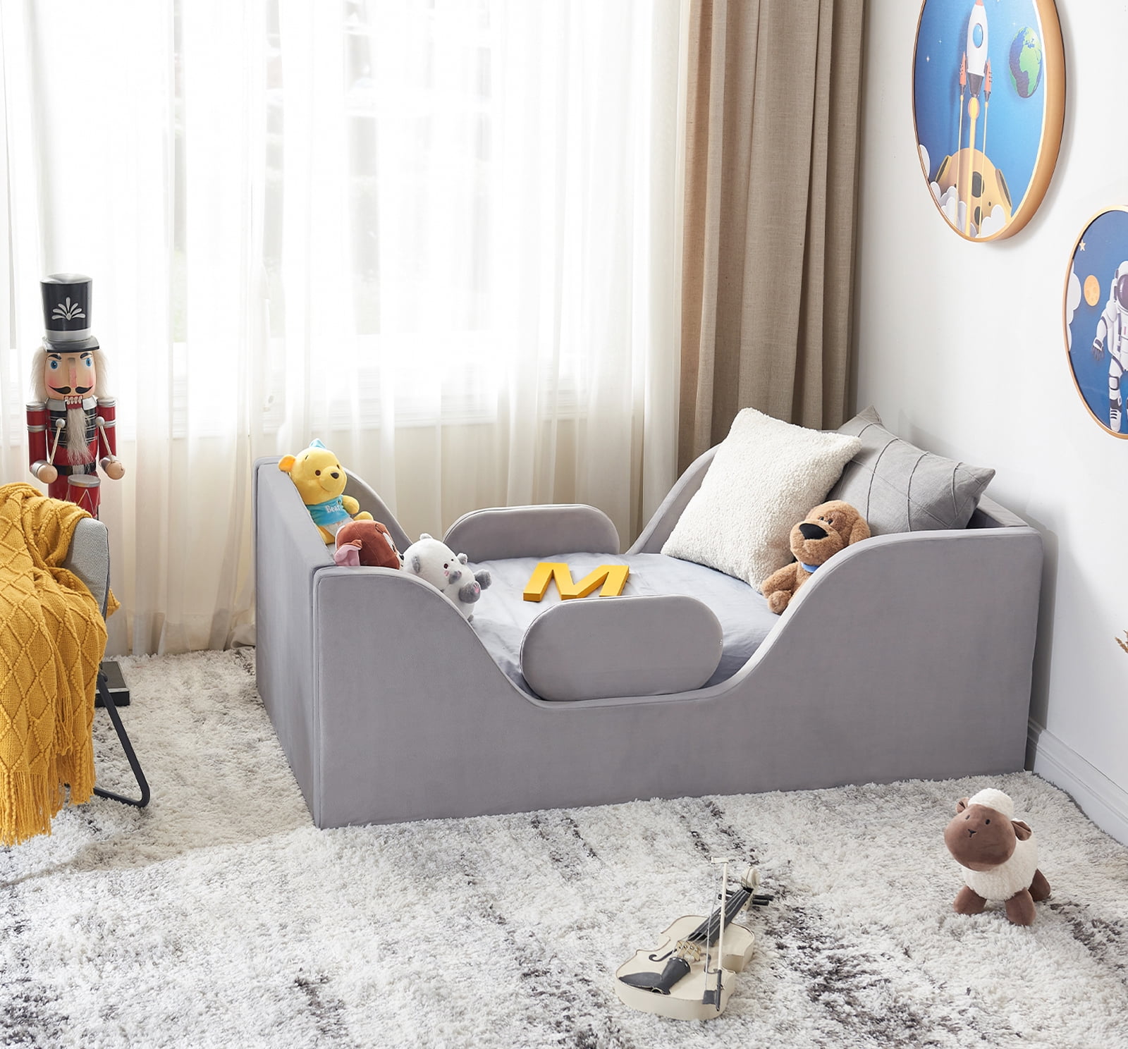 Moogeer Toddler Bed Frame With Safety Guardrails Fits A Standard Crib how-to-make-bed-how-to-make-a-rainbow-bed-how-to-make-bed-for-doll