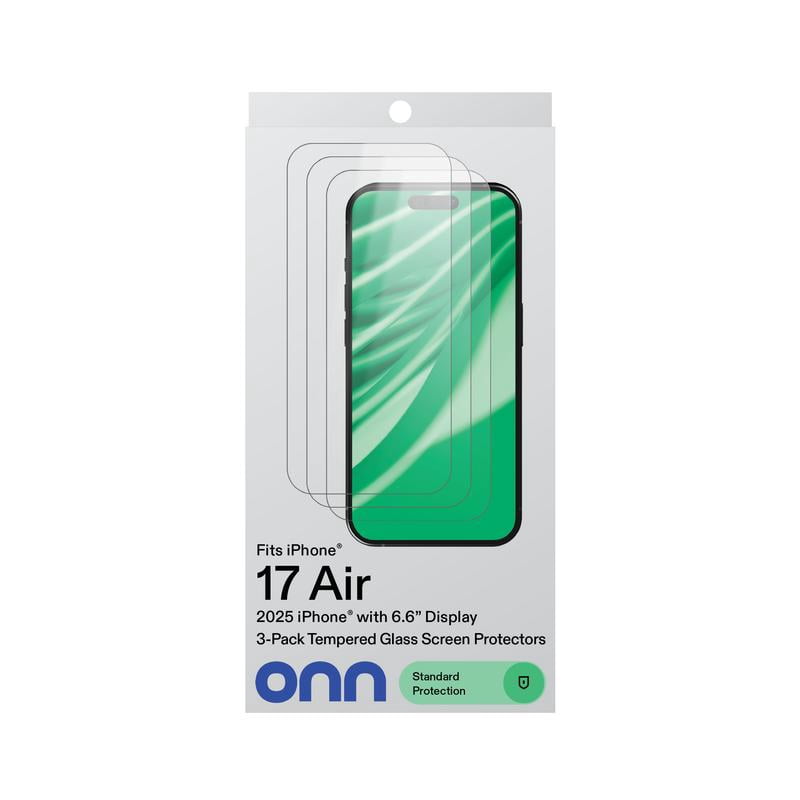 onn iPhone Air 3-Pack Glass Screen Protector with Easy Installation Frame