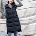 thumbnail image 2 of Ecqkame Womens Long Down Puffer Vests Thickened Sleeveless Zip Up Vest Fall Winter Warm Hooded Pocket Outerwear Black L, 2 of 8